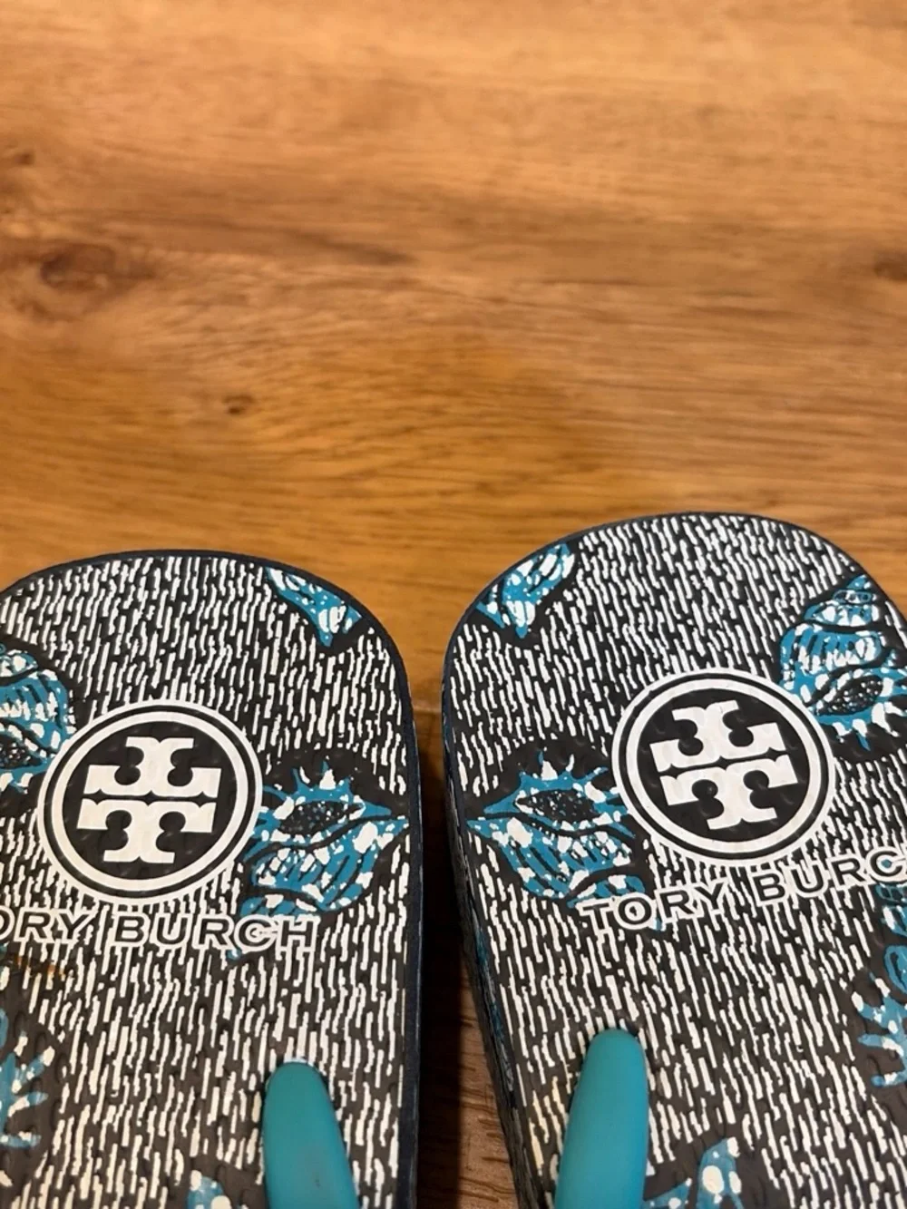 Tory Burch Teal Strap Printed Footbed Flip Flop Sandals